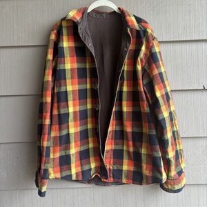 Burton Reversible Canvas Shirt Jacket L Brown Plaid Workwear Snap Cotton VTG